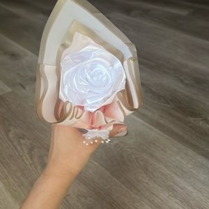 Single white ribbon hand made flower- Perfect for a Girlfriend